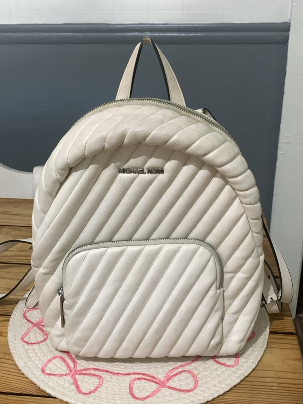 Michael Kors Cream Quilted Leather Backpack